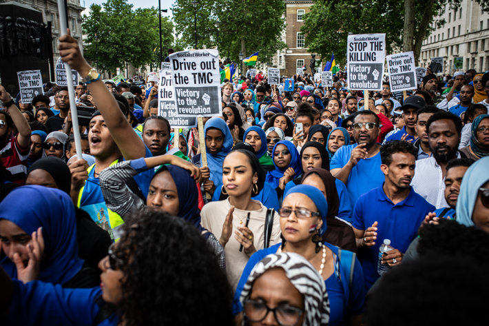 Sudanese in the UK protest on June 20, 2022, demanding civilian rule in Sudan.